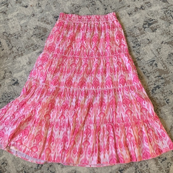 La Plage Breakers Maxi Skirt in Ikat Corals on‎ Gold Lurex size L summer boho - Picture 8 of 13